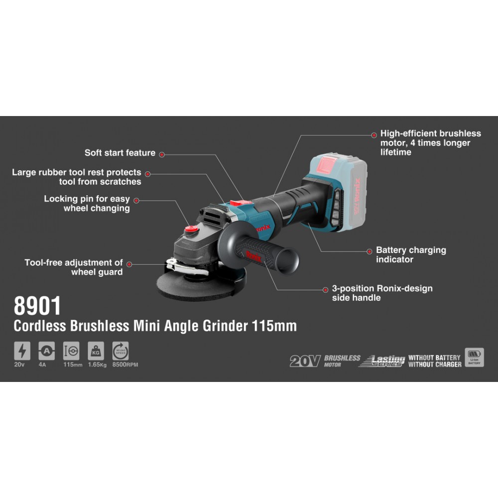 Беспроводная-аккумуляторная Мини Болгарка 115 мм,8500 об/мин,20 W 8901
